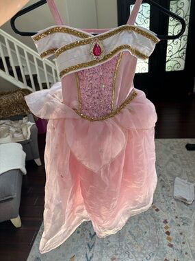 Disney Pink and White Princess Sequin Dress with Gold Trim